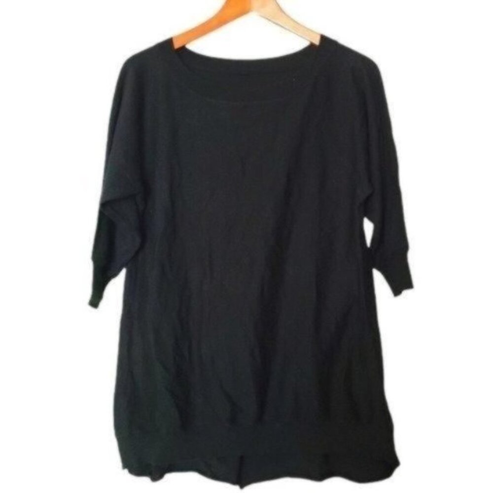 Alice + Olivia Base Black Cotton Cashmere Blend Tunic Sweater M Medium